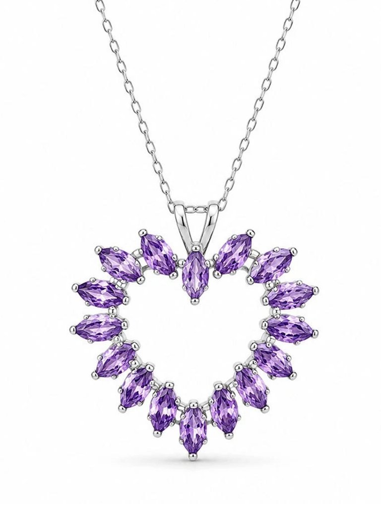 Genuine 1.28 Cts Amethyst Heart Pendant Necklace Solid .925 Silver